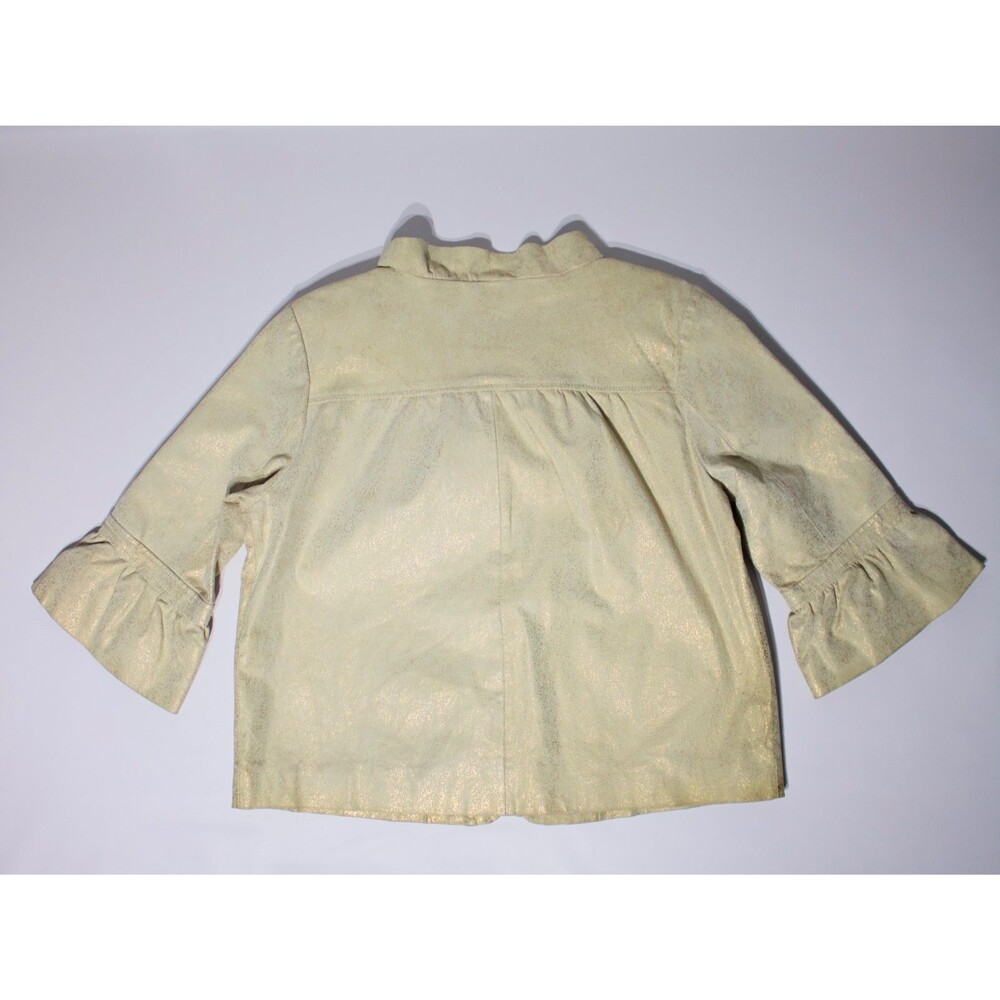 Michael Simon Ruffled Leather Jacket Beige Gold Sparkle Women Size M (B4) - Picture 8 of 16